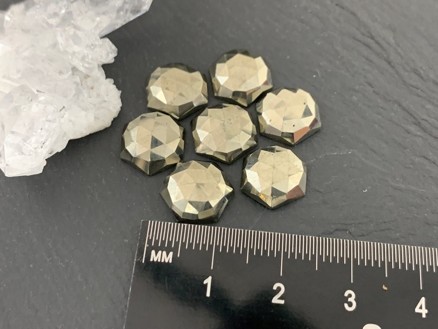 Faceted Pyrite hexagon 10mm Cabochon