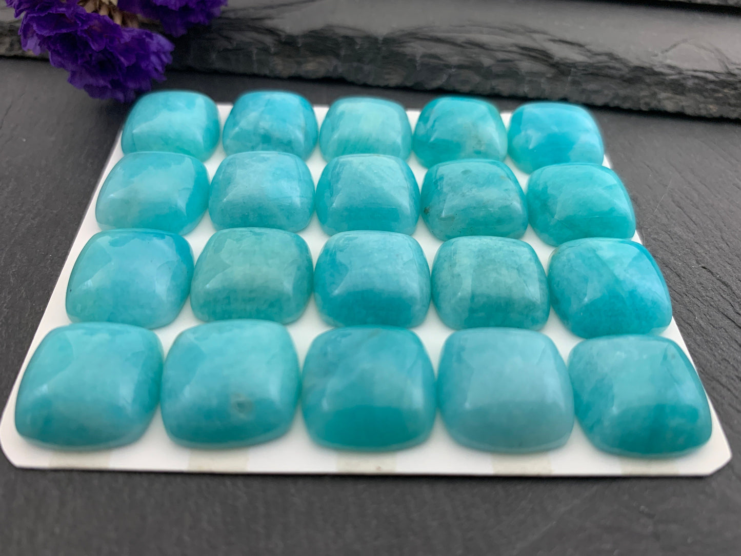 Amazonite square cushion 15mm cabochon - Calibrated Cabochons