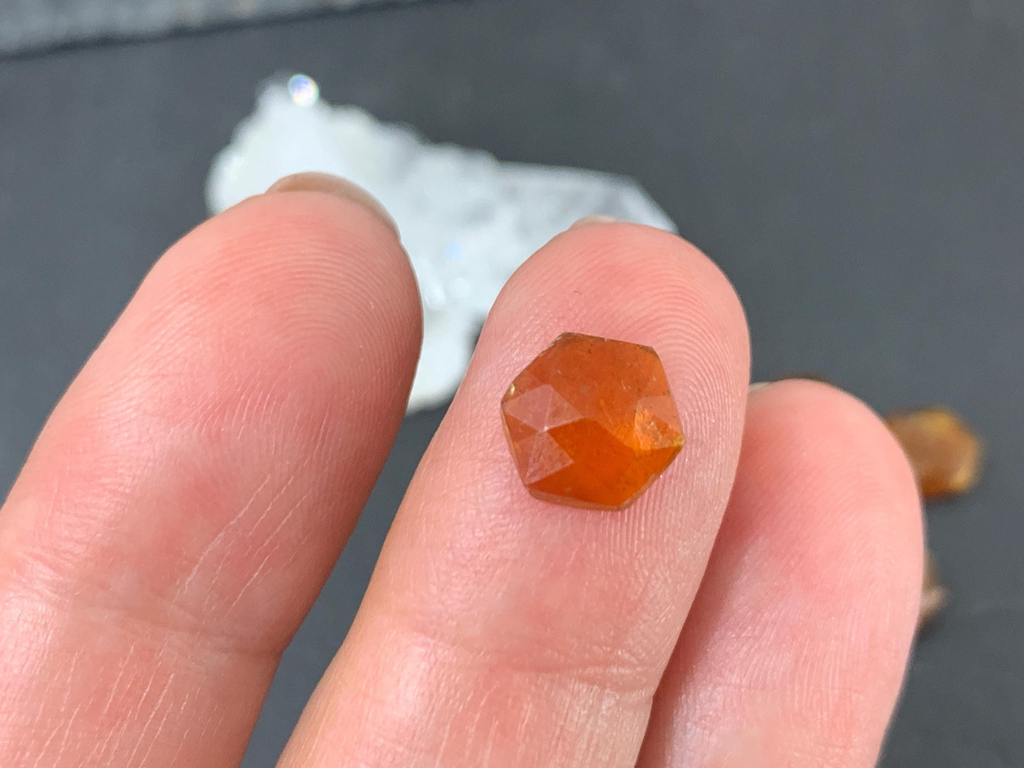 Faceted orange Kyanite long hexagon 8mm cabochons