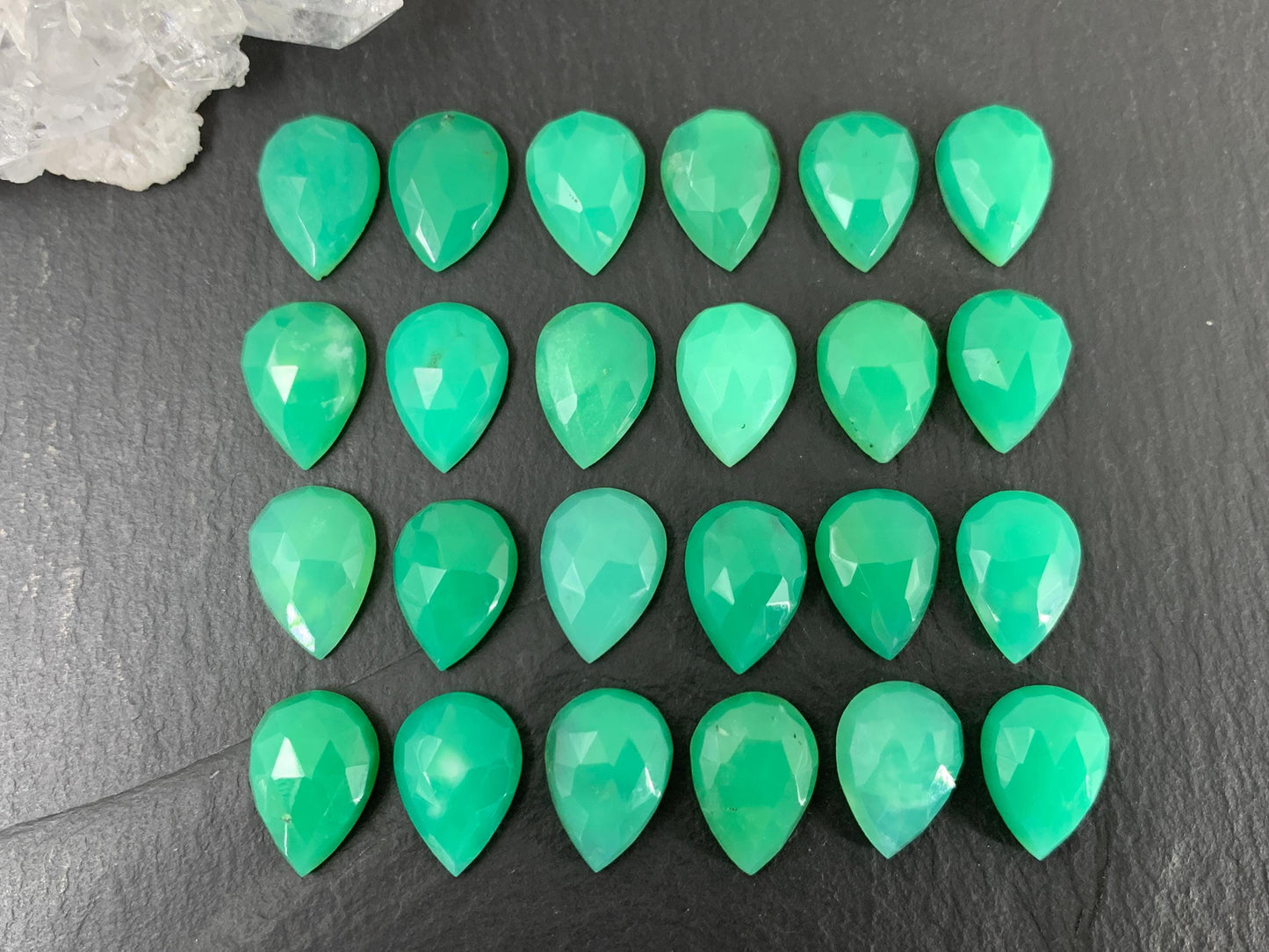 Faceted Chrysoprase pear 10x14mm cabochon