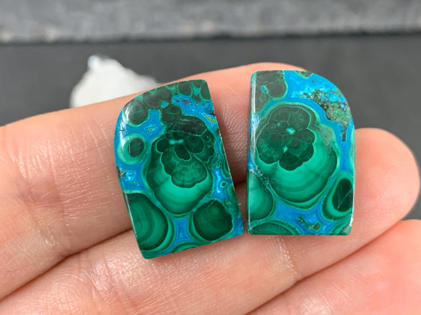 Malachite Chrysocolla free form 13x20x4mm cabochon pair