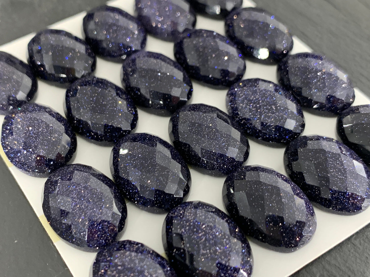 Faceted Blue Gold Sand oval 13x18mm cabochon - Calibrated cabochons