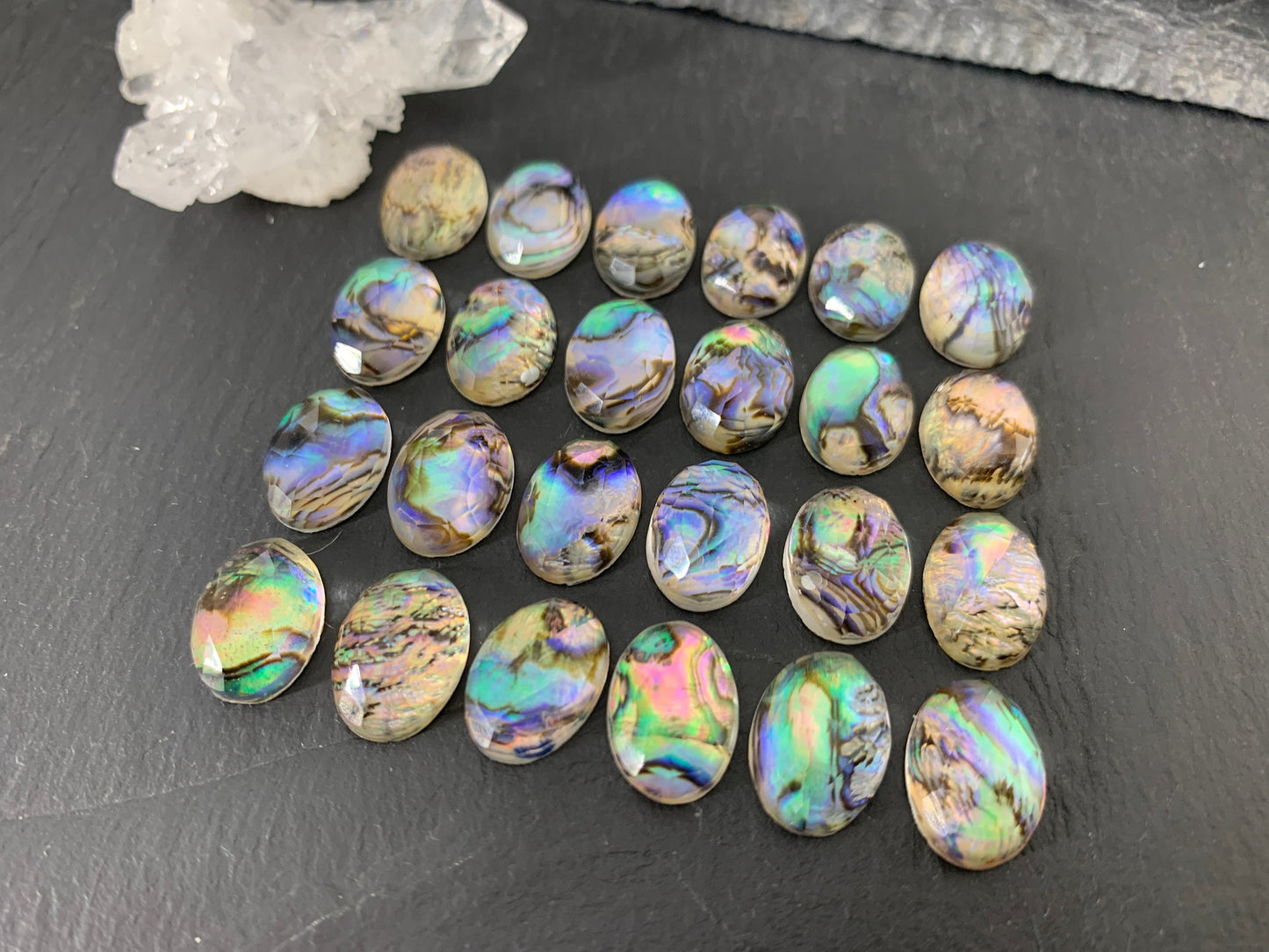 Faceted Abalone oval 10x14mm doublet cabochon