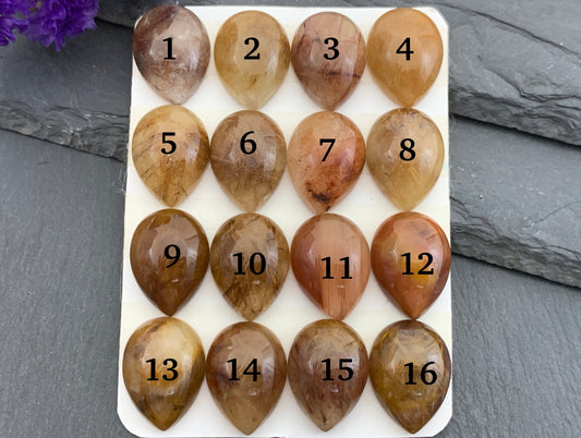 Rutilated Quartz pear 15x20mm cabochon - Calibrated cabochons