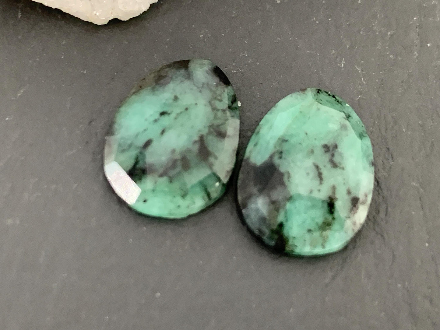 Faceted Emerald Pair 10x14x3mm cabochon