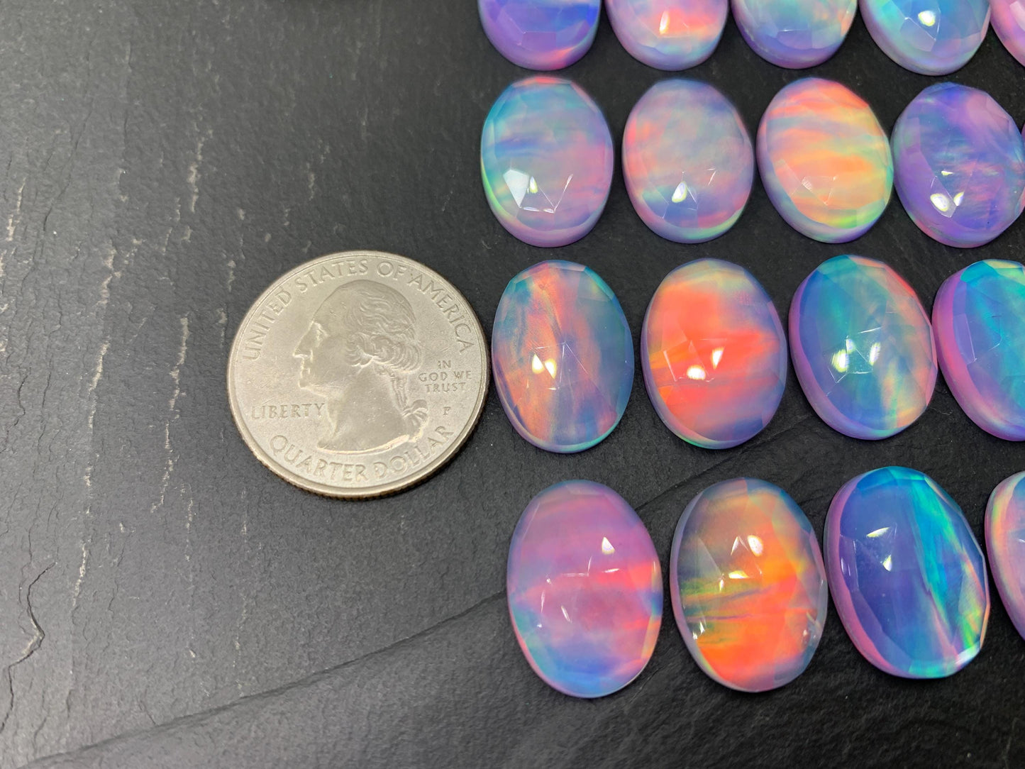 Faceted Aurora Opal oval 13x18mm cabochons - Doublet cabochons