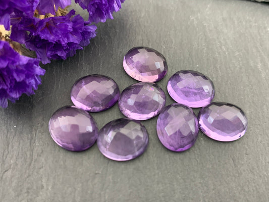 Faceted Amethyst oval 10x12mm cabochon - Calibrated cabochons