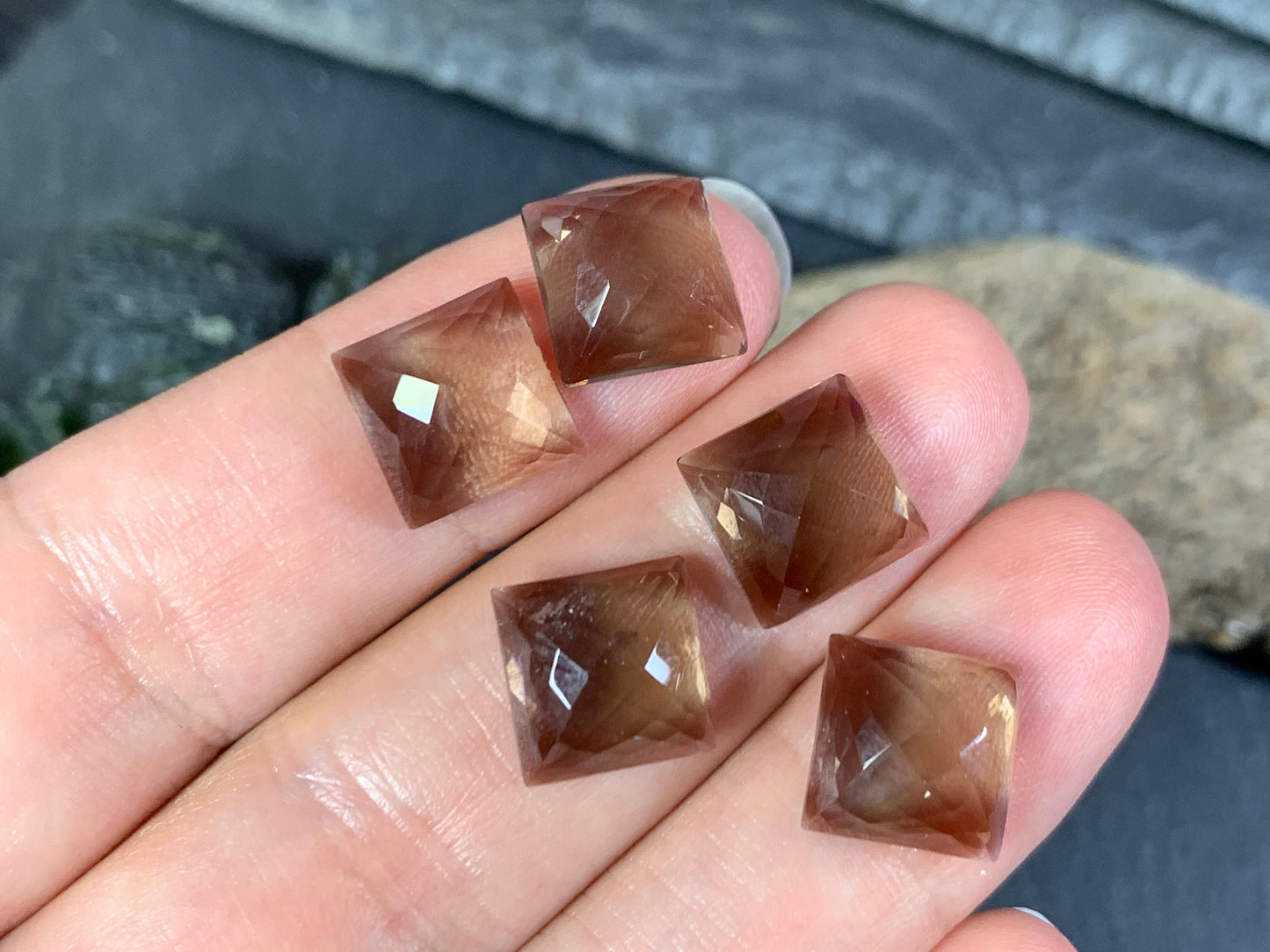 Faceted Smokey Quartz square 10mm Cabochon - Calibrated cabochons