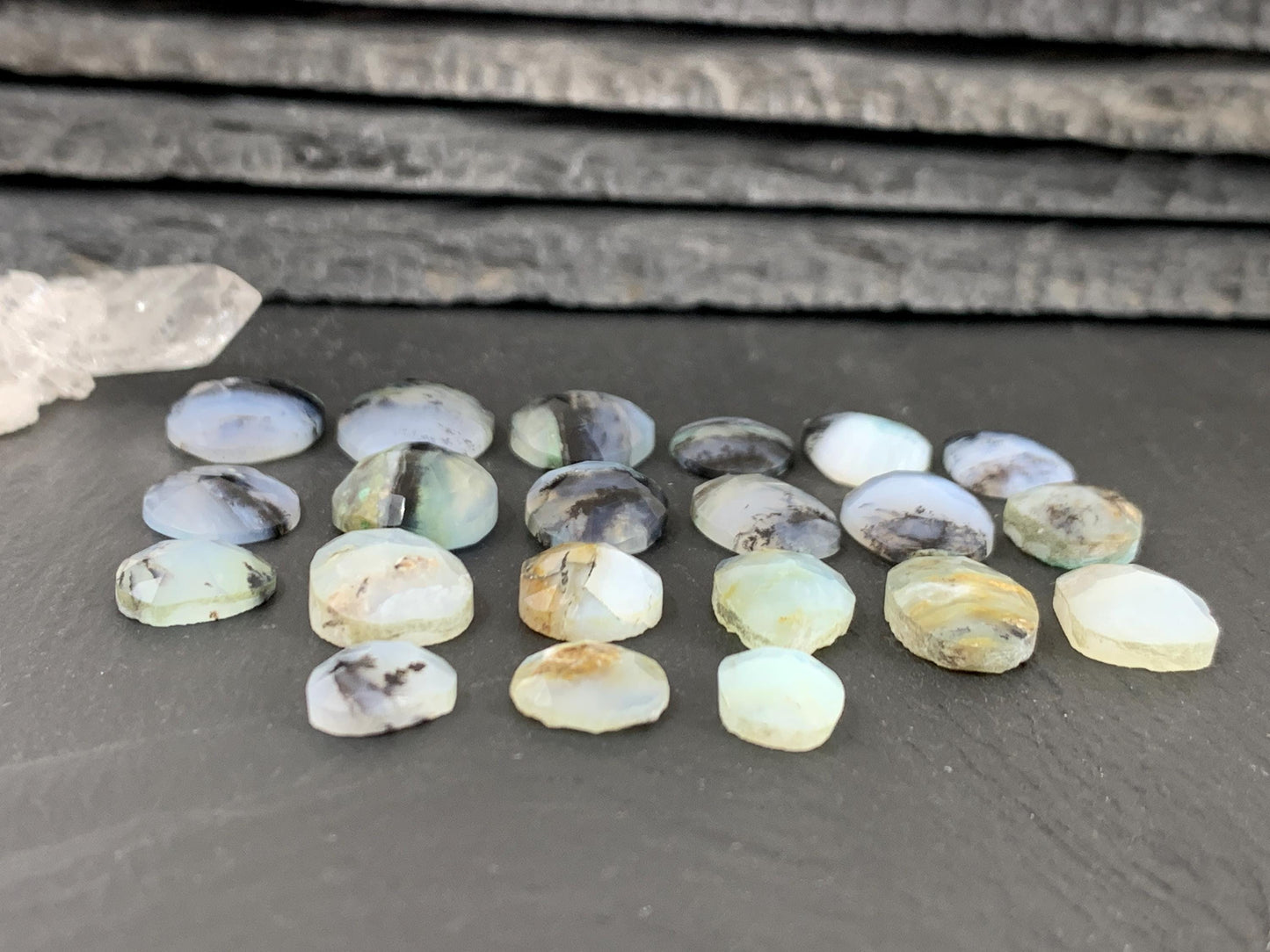 Faceted Peruvian Opal oval, pear 10-17mm long cabochon