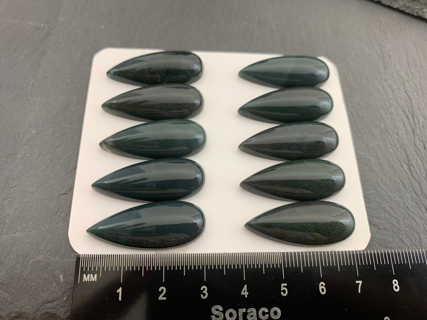 Moss Agate pear 12x30mm cabochon | Calibrated Moss Agate | Natural Moss Agate