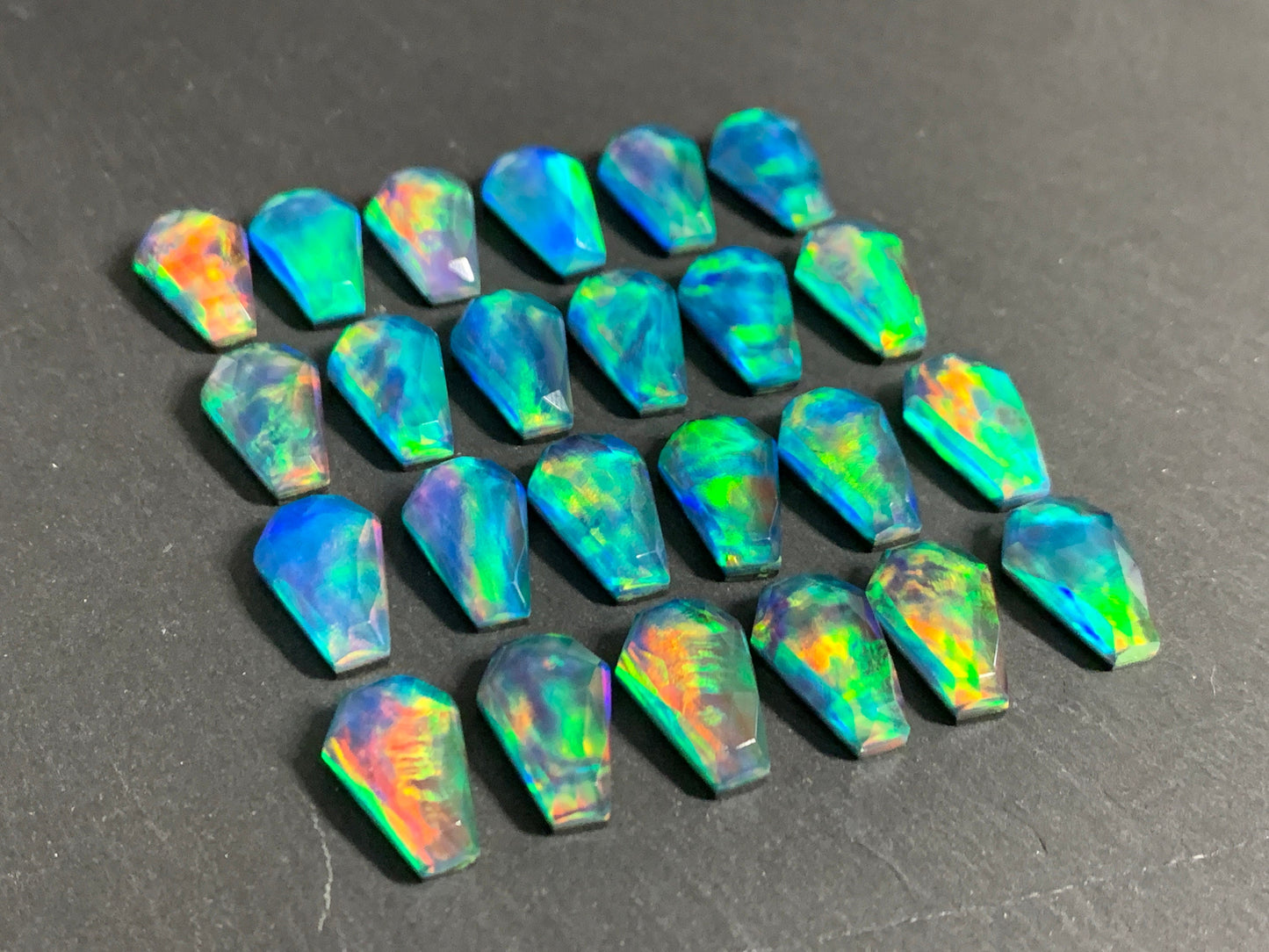 Faceted Aurora Opal coffin 10x16mm cabochon - Doublet cabochons