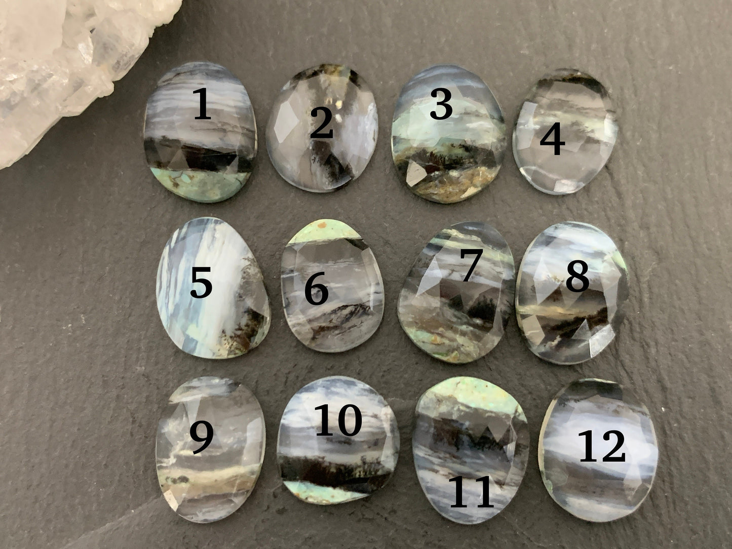 Faceted Peruvian Opal 13-15mm long cabochon