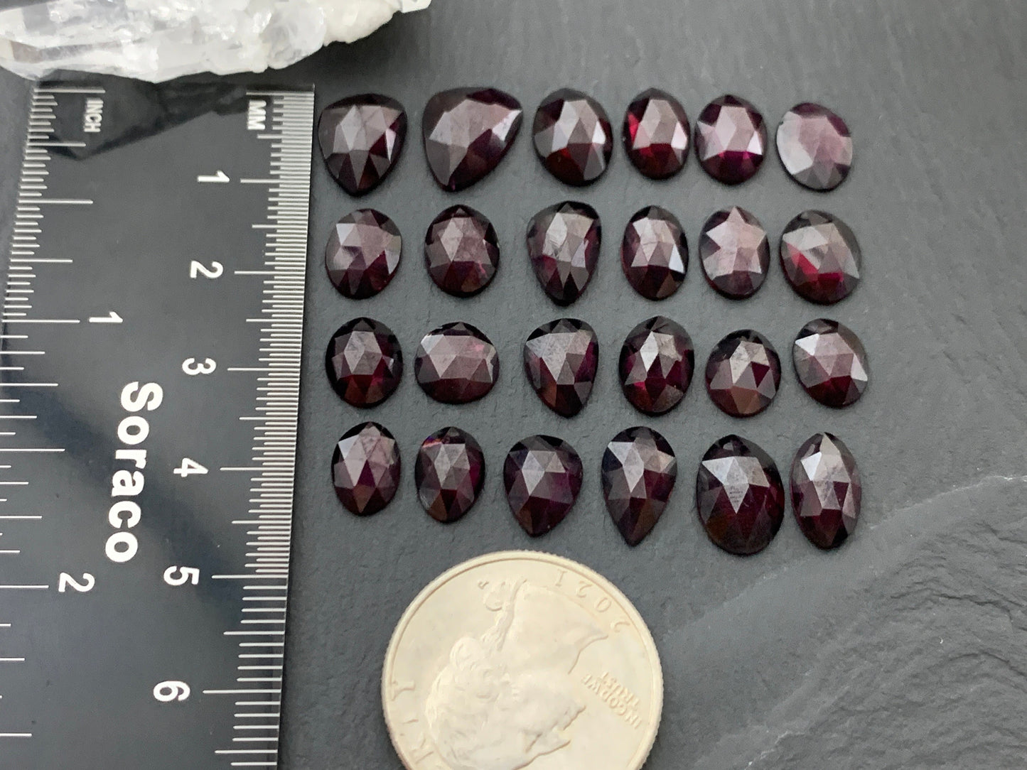 Faceted Rhodolite Garnet 8-12mm long cabochon