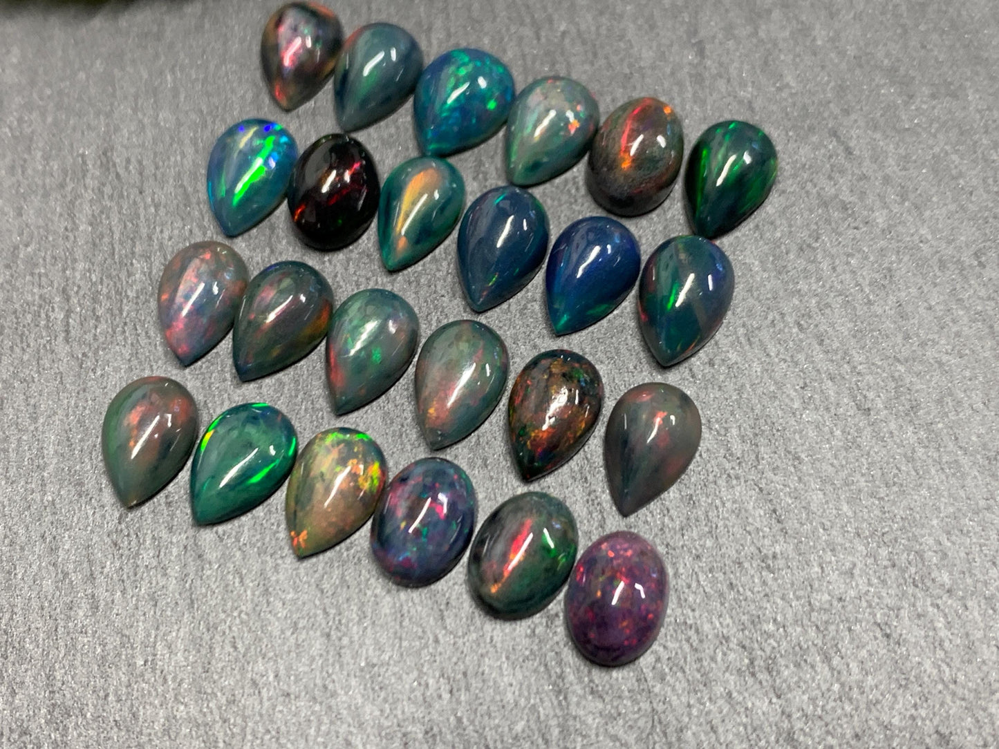 Black Ethiopian Opal pear 8-9mm long cabochon