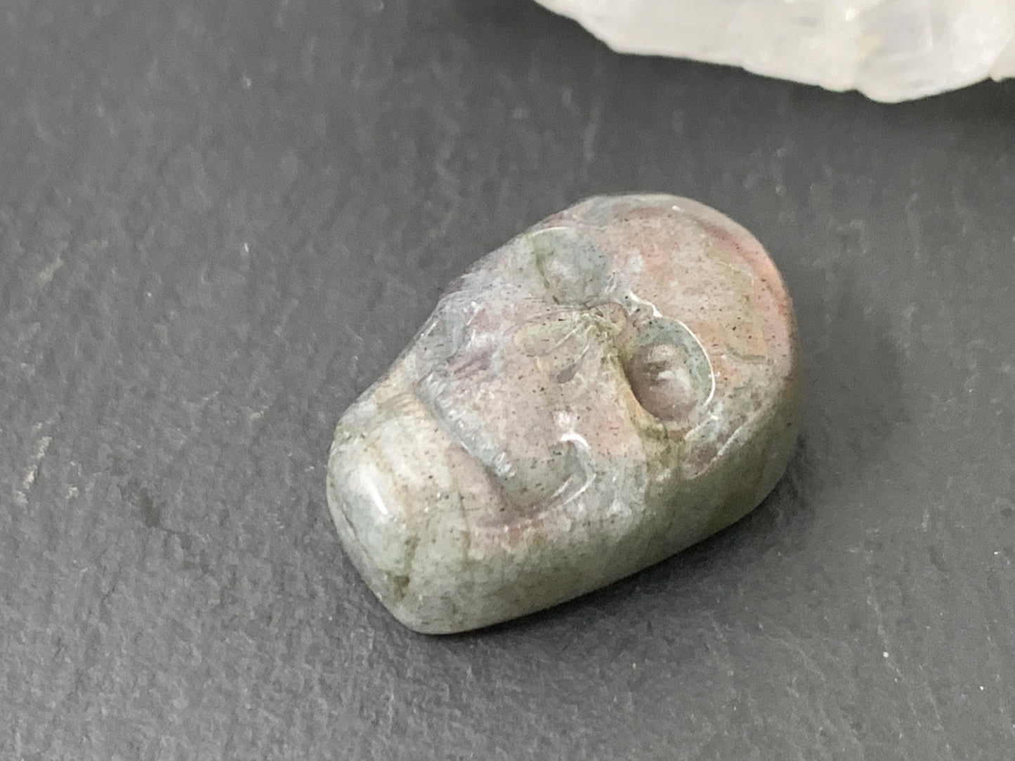 Labradorite Skull Cabochon 14x20mm - Natural Green Gemstone Flat Back Carving