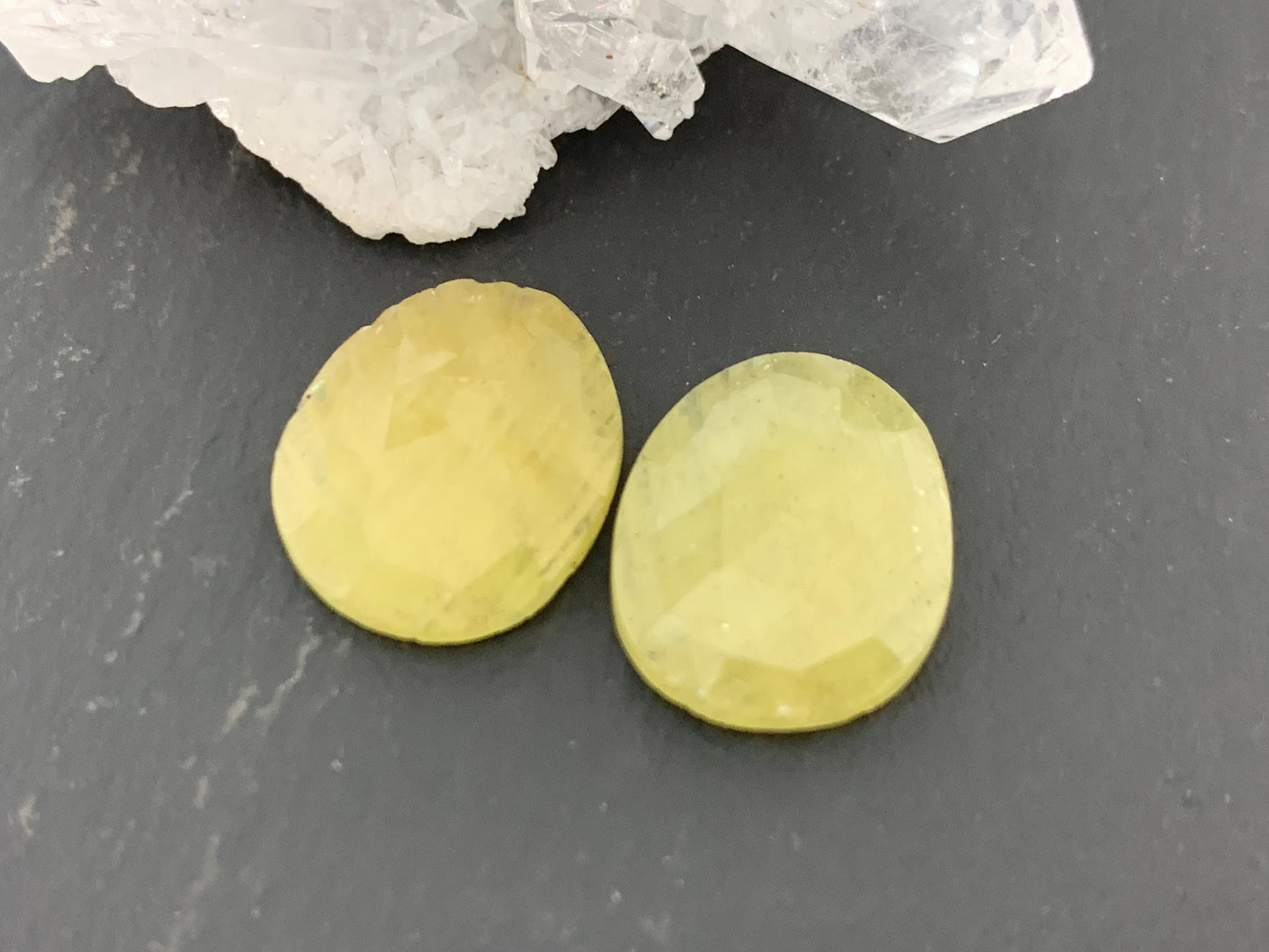 Faceted Yellow Sapphire pair 12x15x3mm cabochon