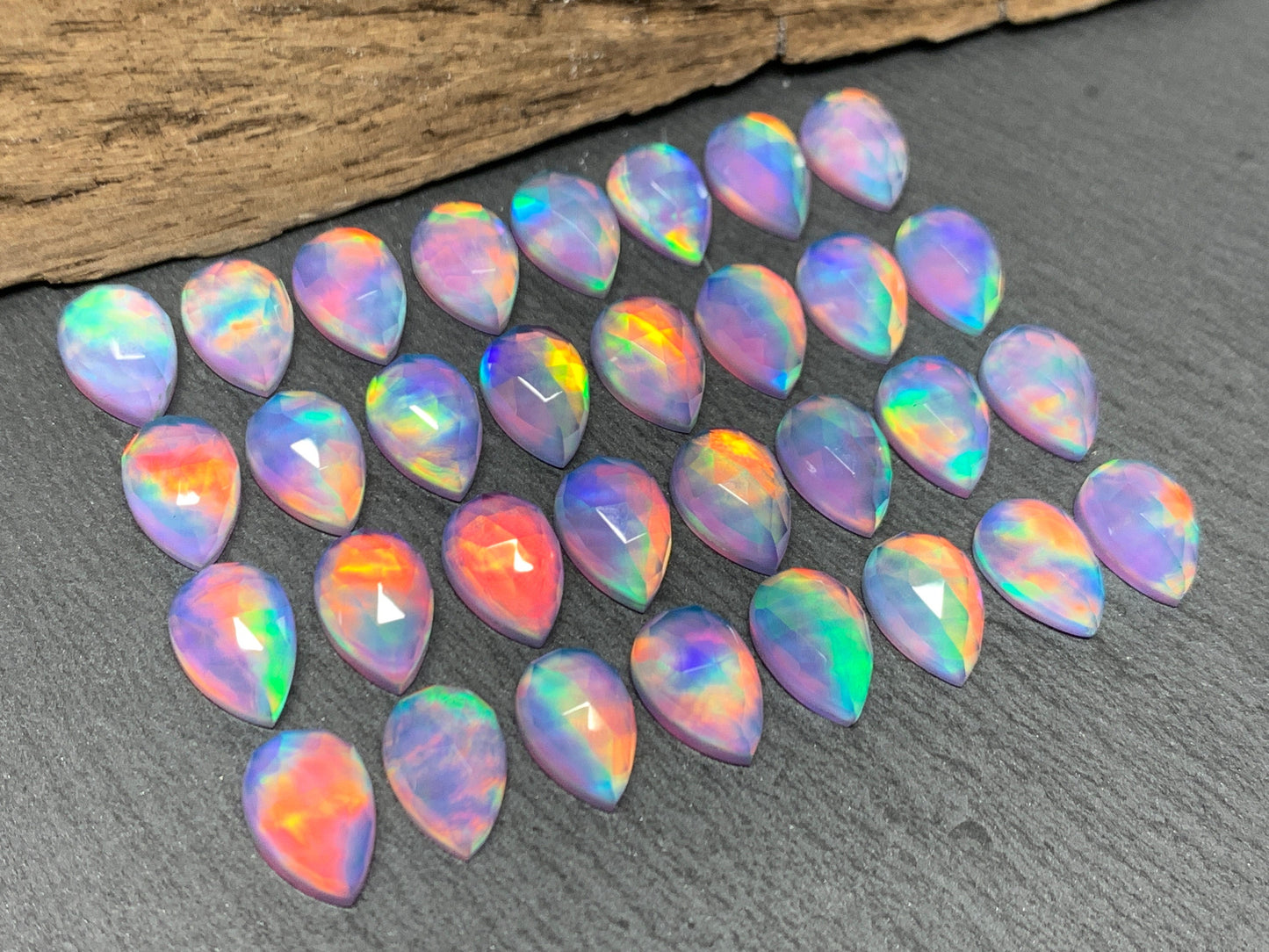 Faceted Aurora Opal pear 8x12mm cabochon - Doublet cabochons/ Select your cabochon