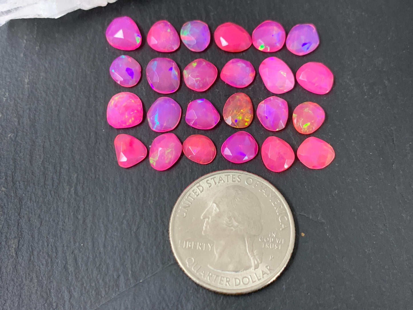 Faceted pink Ethiopian Opal 7-8mm long cabochon - free form shape