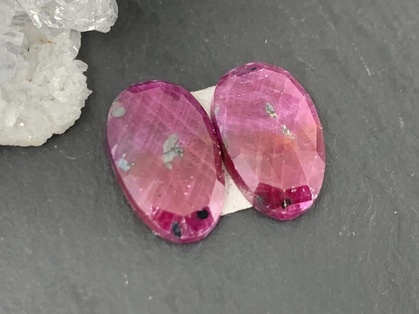Faceted Ruby pair 9x15x3.5mm cabochon