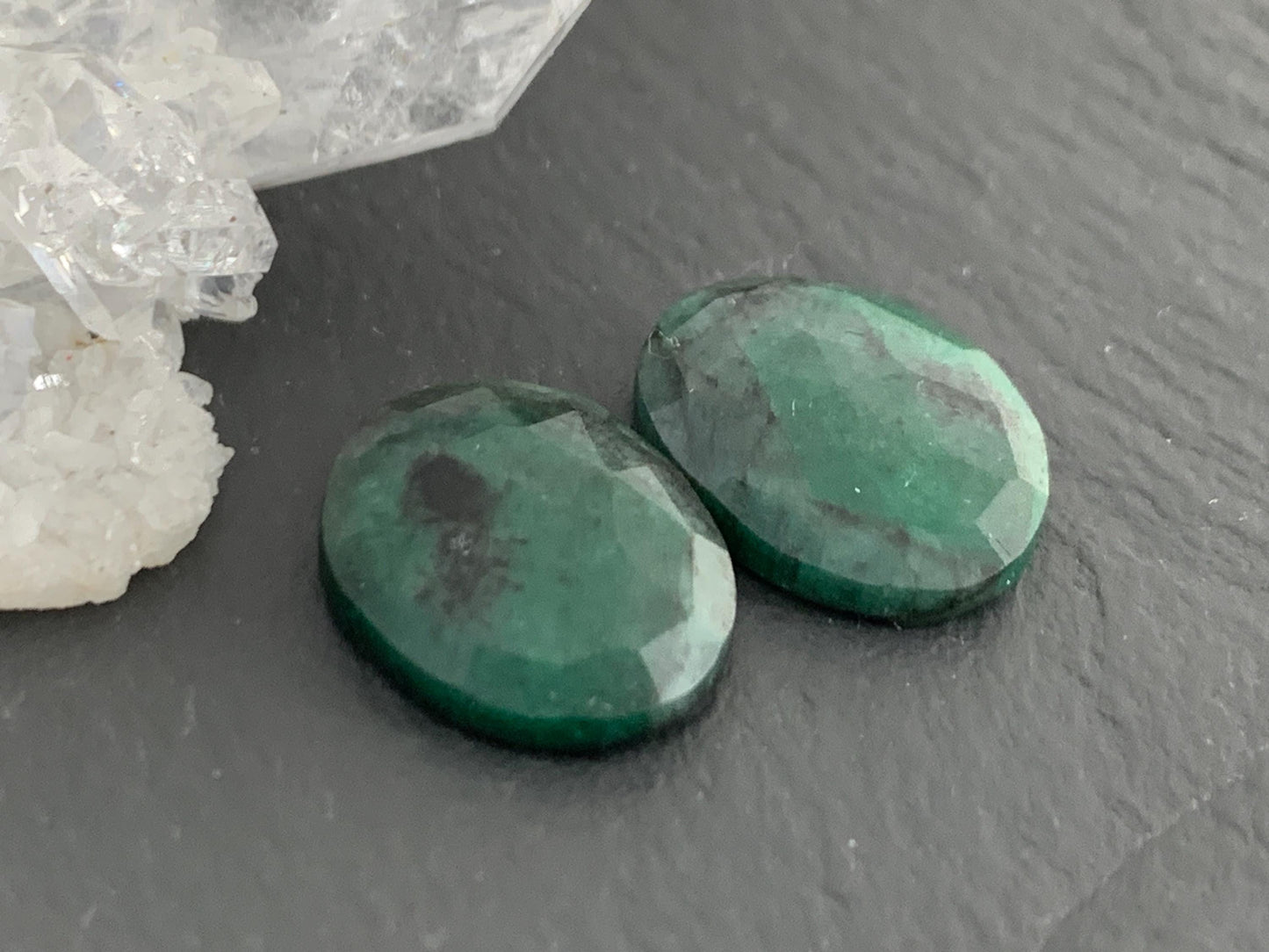 Faceted Emerald Pair 12x15x3mm cabochon