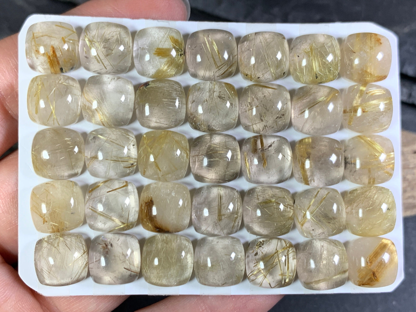 Gold Rutilated Quartz square 10x10mm cabochon - Calibrated cabochons