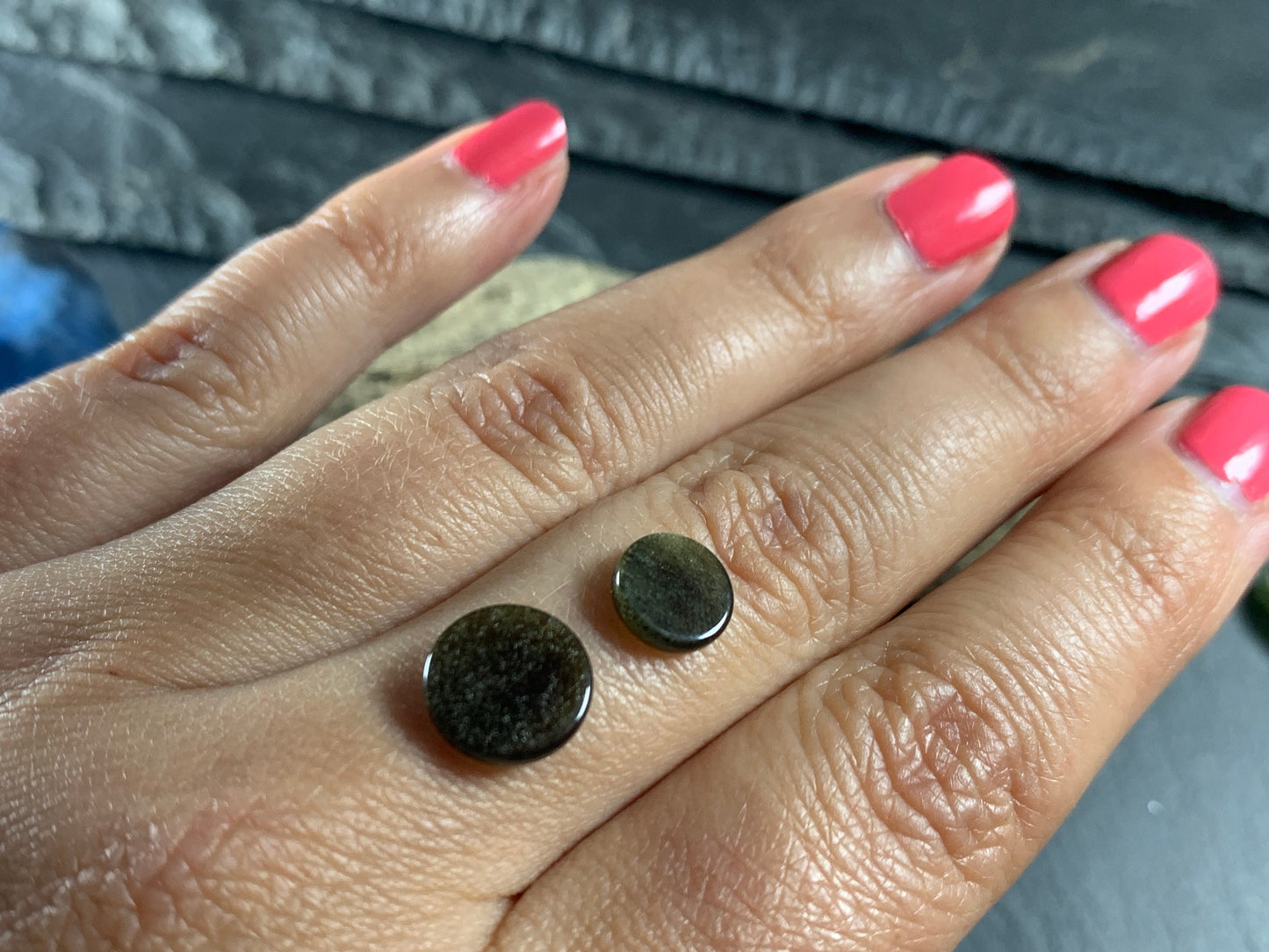 Flat gold Obsidian round 8mm, 10mm cabochon - Calibrated cabochons