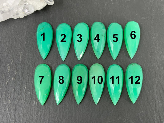 Faceted Chrysoprase Cabochon - 8x20mm Pear Shaped Gemstone, Natural Green Stone