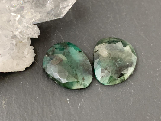Faceted Emerald pair 13x17x4mm cabochon