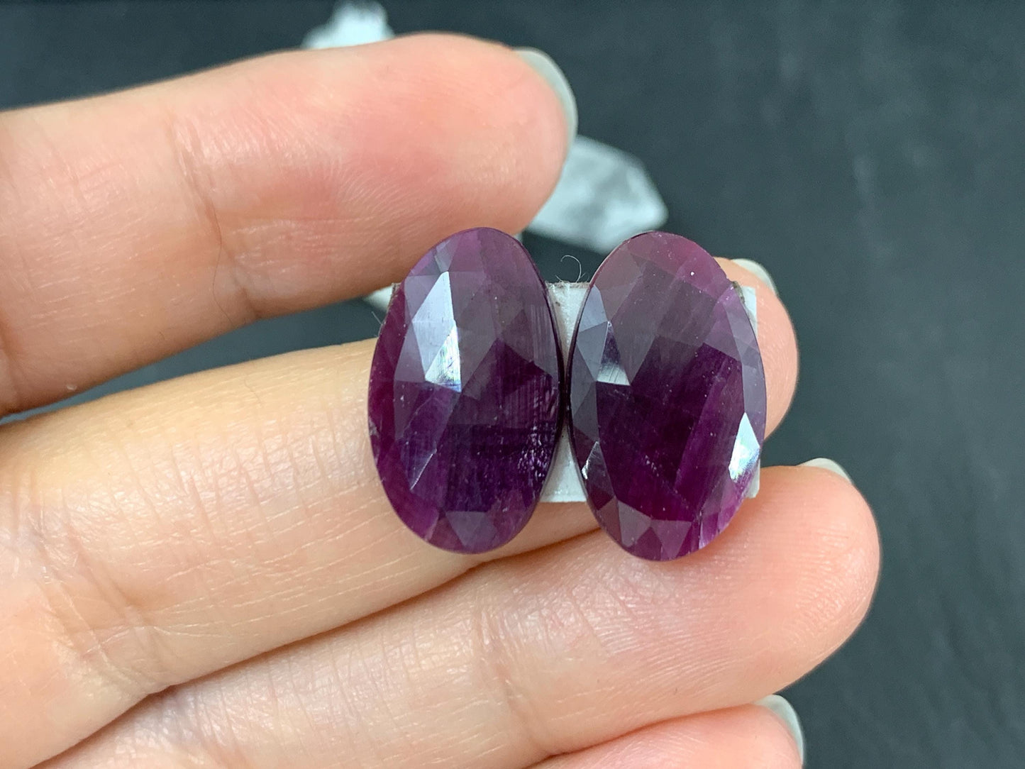 Faceted Ruby pair 10x18x3mm cabochon