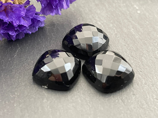 Faceted Black Agate square cushion 12mm cabochon - Calibrated cabochons