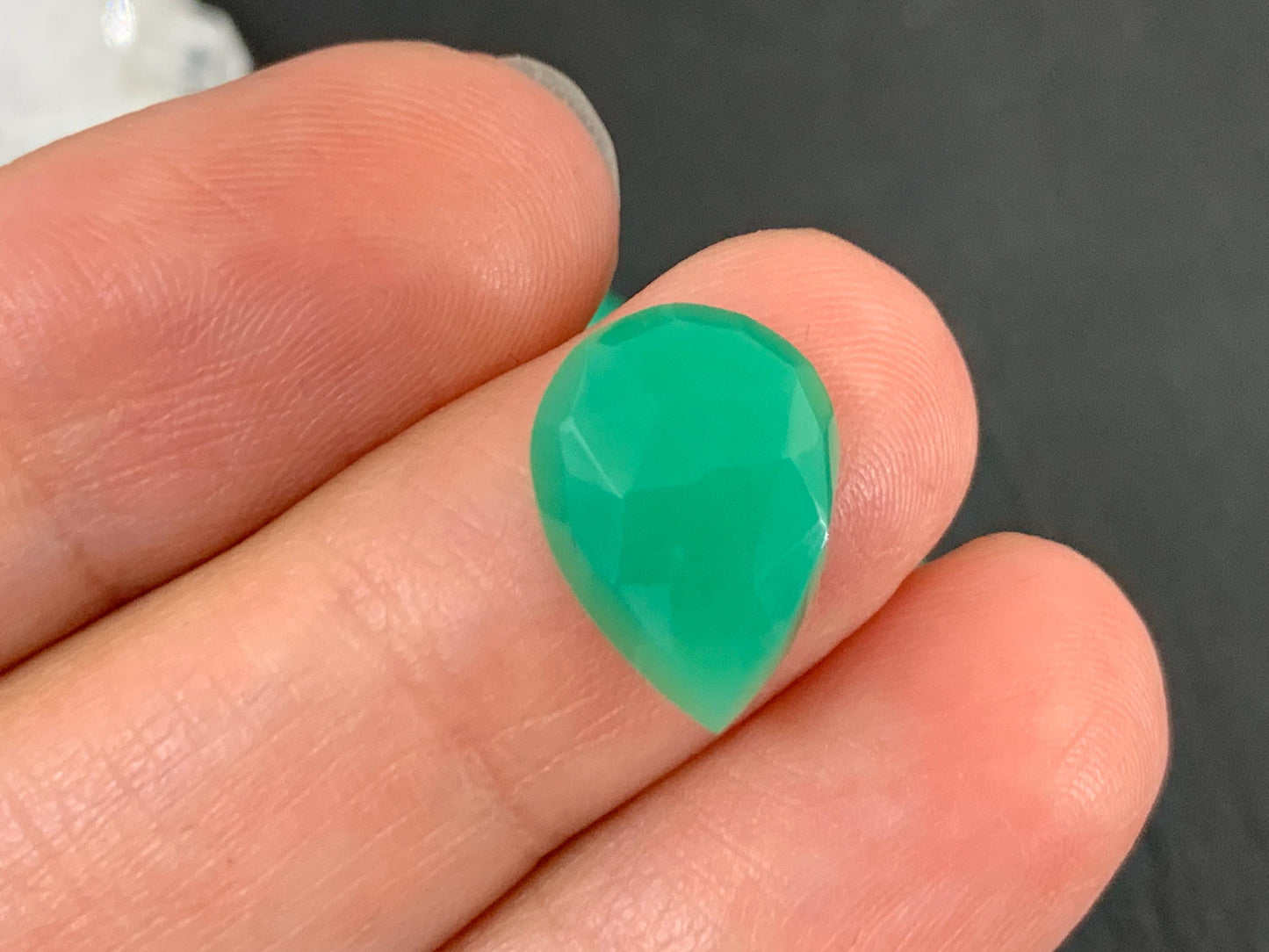 Faceted Chrysoprase Cabochon - 10x14mm Pear Shaped Gemstone for Jewelry Making