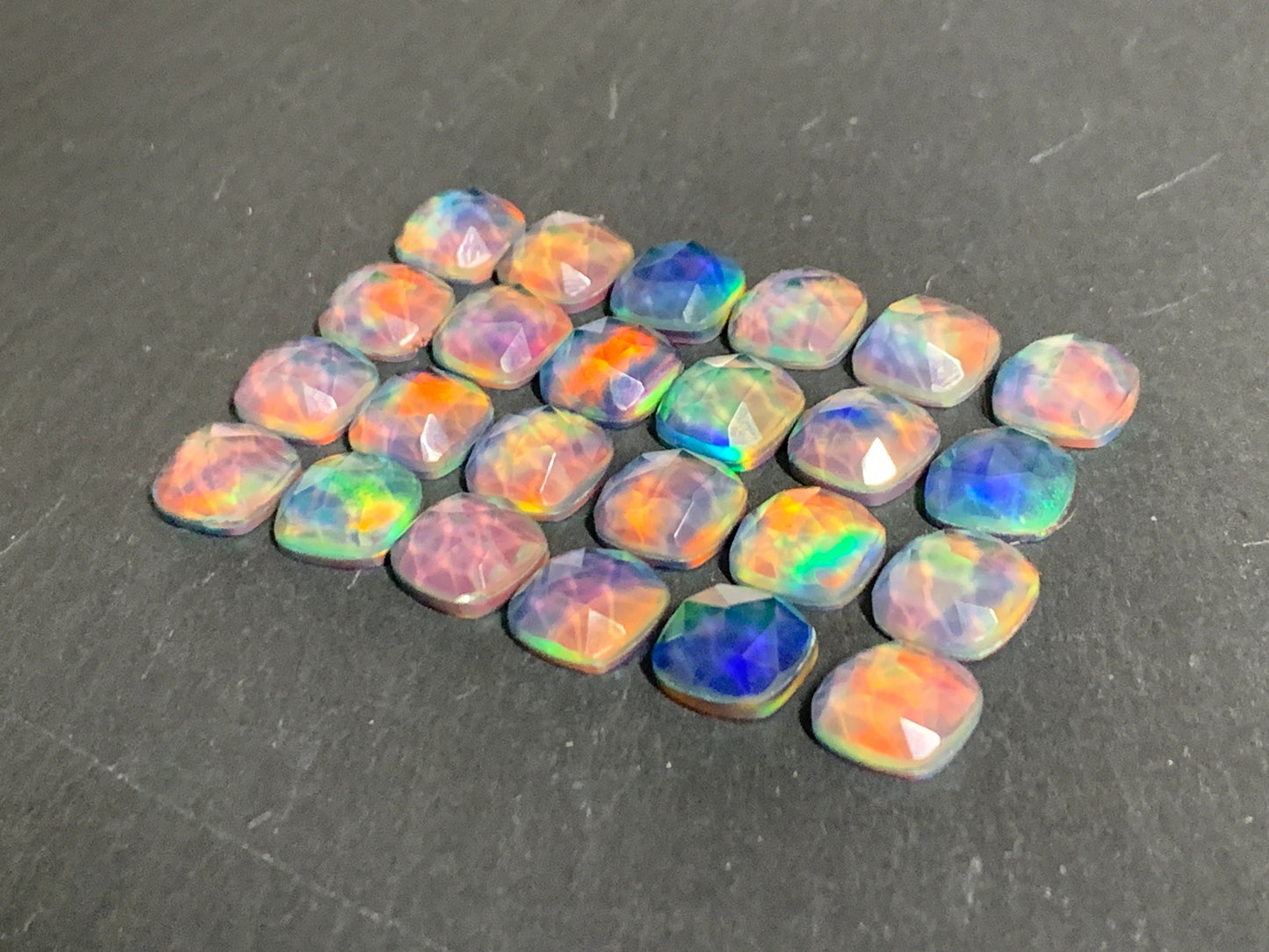 Faceted Aurora Opal square 10mm cabochon - Doublet cabochons
