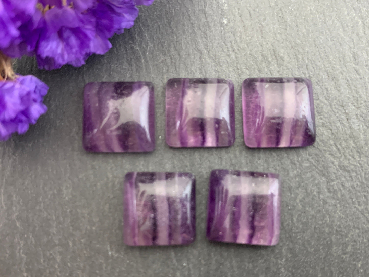 Purple Fluorite square cushion 11mm Cabochon - Calibrated cabochons