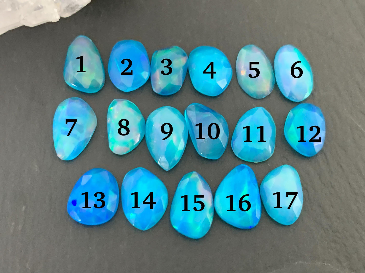 Faceted Blue Ethiopian Opal 9-10mm long cabochon
