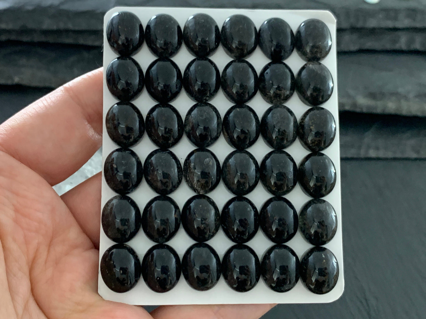 Black Rutilated Quartz oval 10x12mm cabochon - Calibrated cabochons