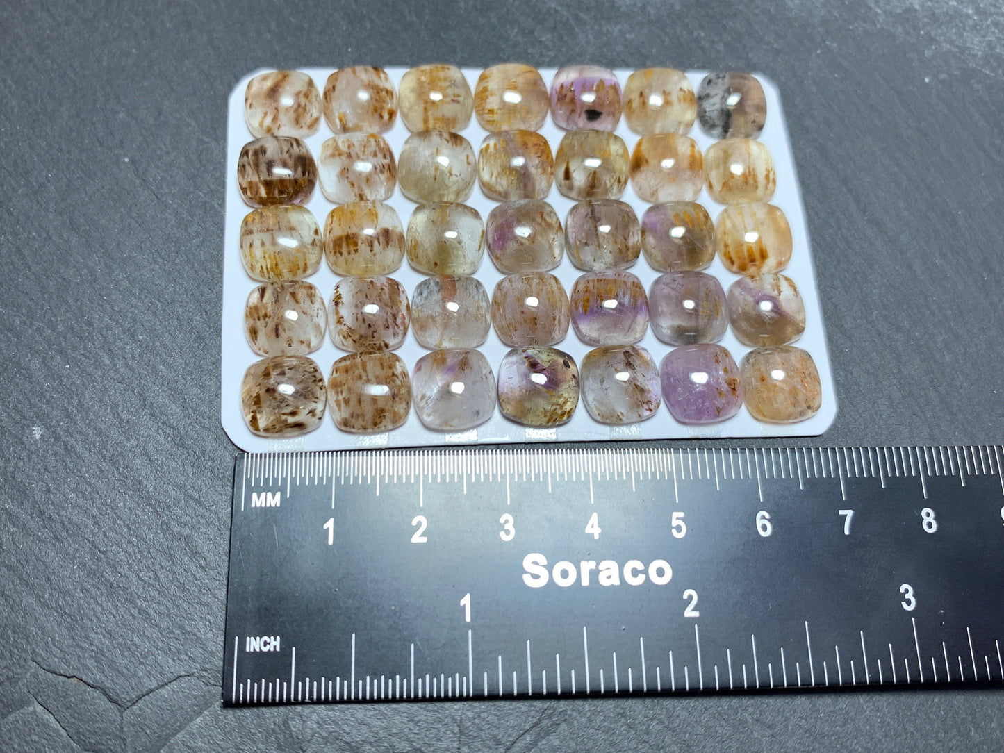 Amethyst Cacoxenite square cushion 10mm cabochon - Calibrated cabochons