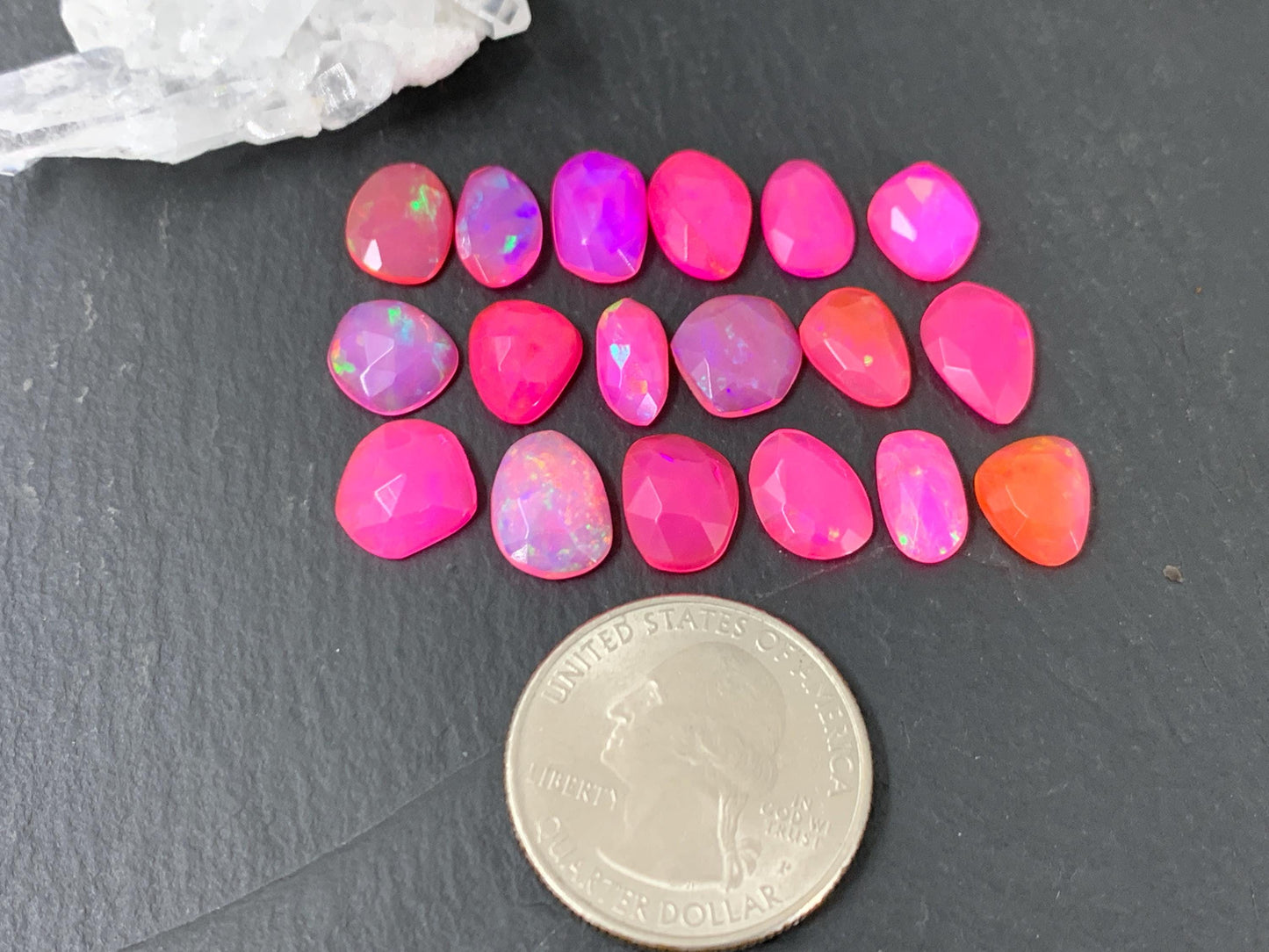 Faceted Pink Ethiopian Opal 9-11mm long cabochon
