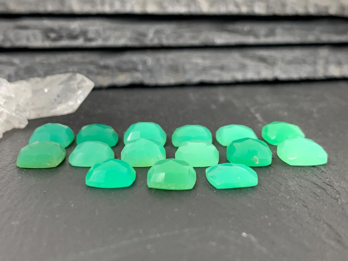 Faceted Chrysoprase square 10mm cabochon
