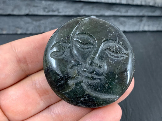 Labradorite Sun Moon Carving – Natural 43mm Flat Back Gemstone Cabochon