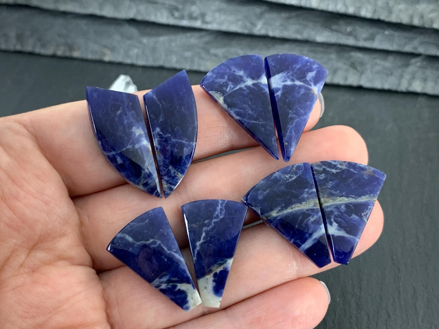 Natural Sodalite pair 22-28mm long cabochon
