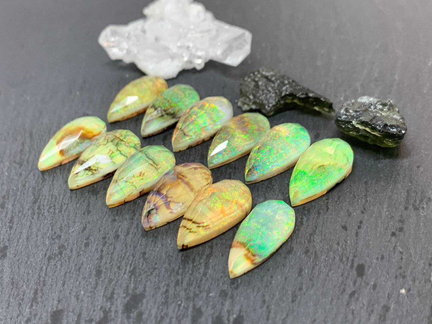 Faceted Monarch Opal pear 10x20mm doublet cabochons - Doublet cabochons