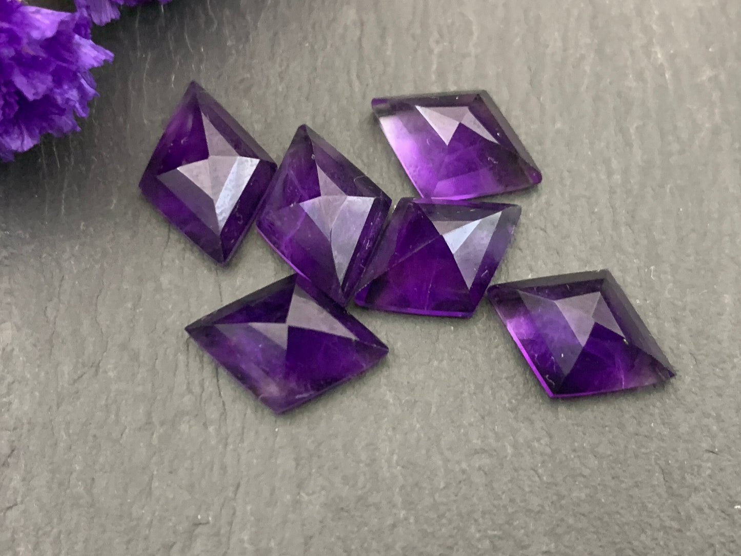 Faceted Amethyst Rhombus 8x12mm, 10x14mm cabochon