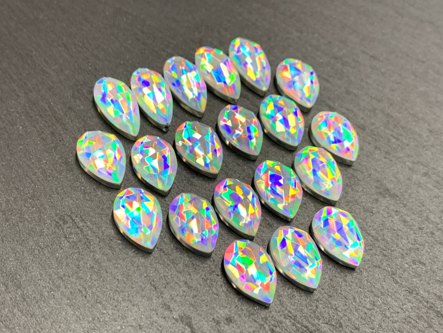 Rose Cut Mystic Rainbow Quartz pear 7x14mm, 8x12mm cabochon doublet