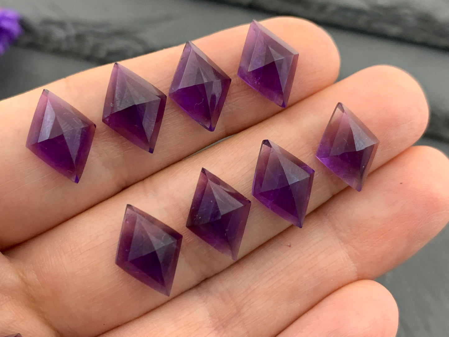 Faceted Amethyst Rhombus 8x12mm, 10x14mm cabochon