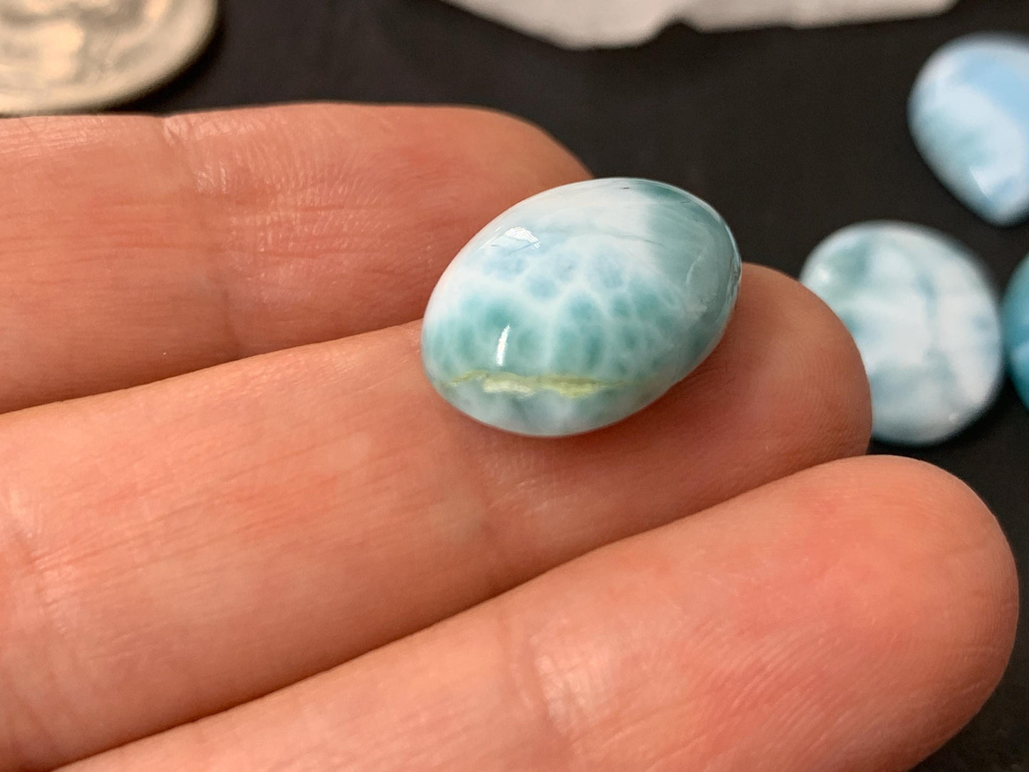 Larimar pear, oval, marquise 18mm long cabochon