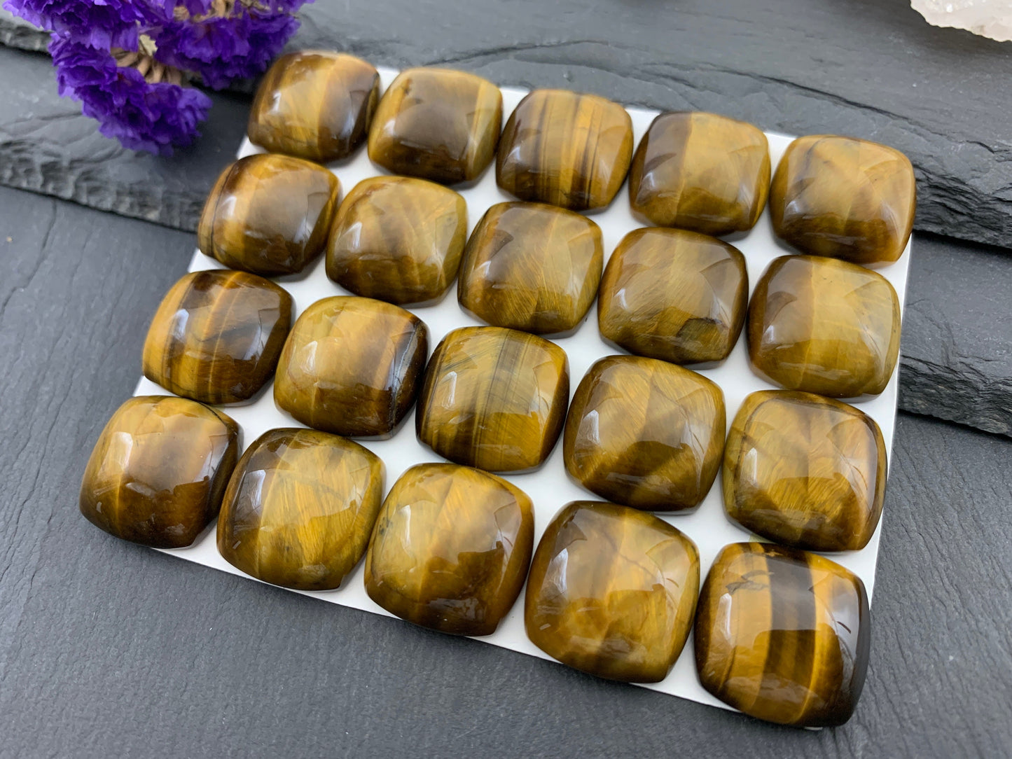 Tiger Eye square cushion 20x20mm Cabochon - Calibrated cabochons