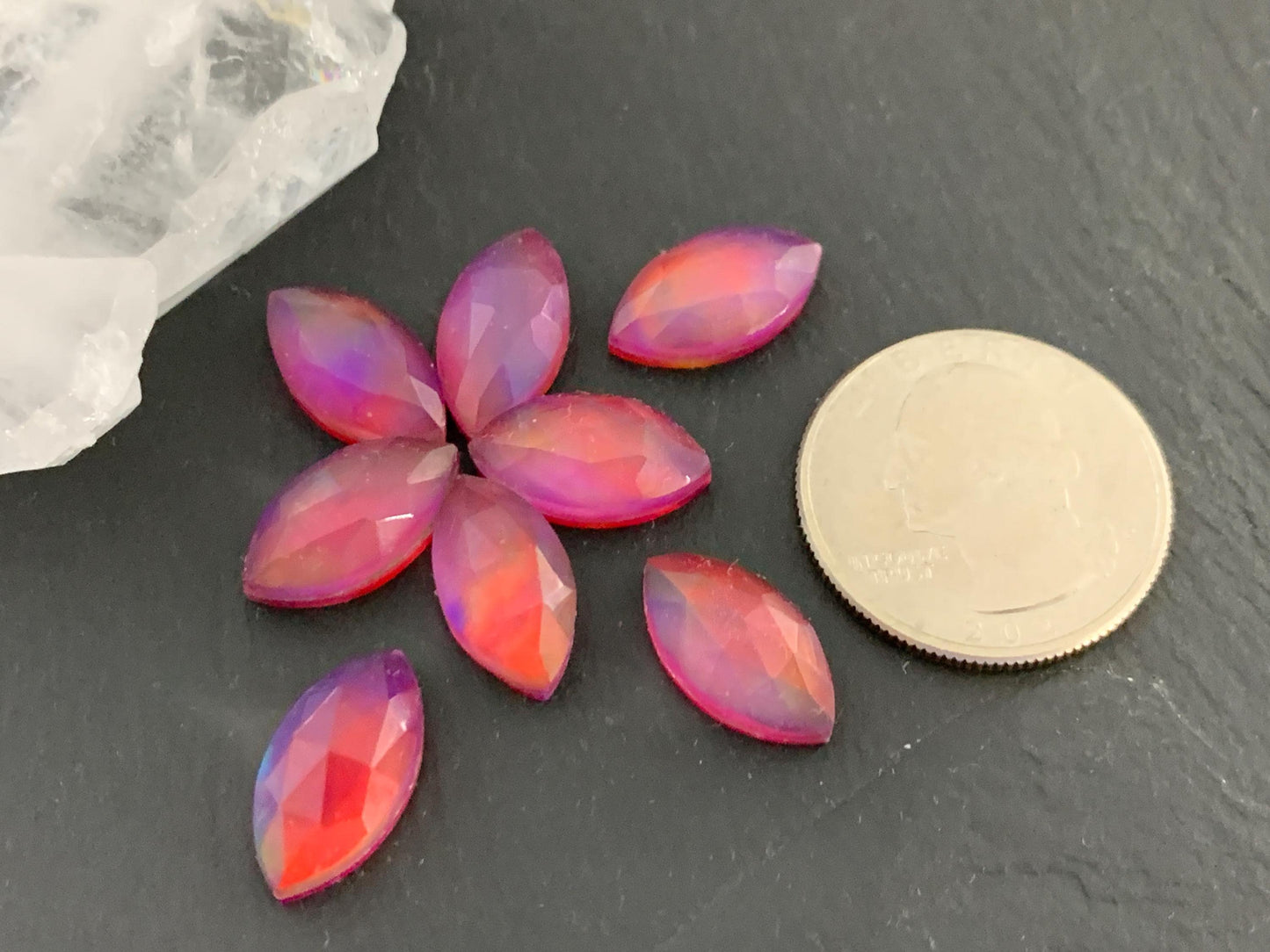 Faceted Aurora Opal marquise 8x16mm cabochon - Doublet cabochons