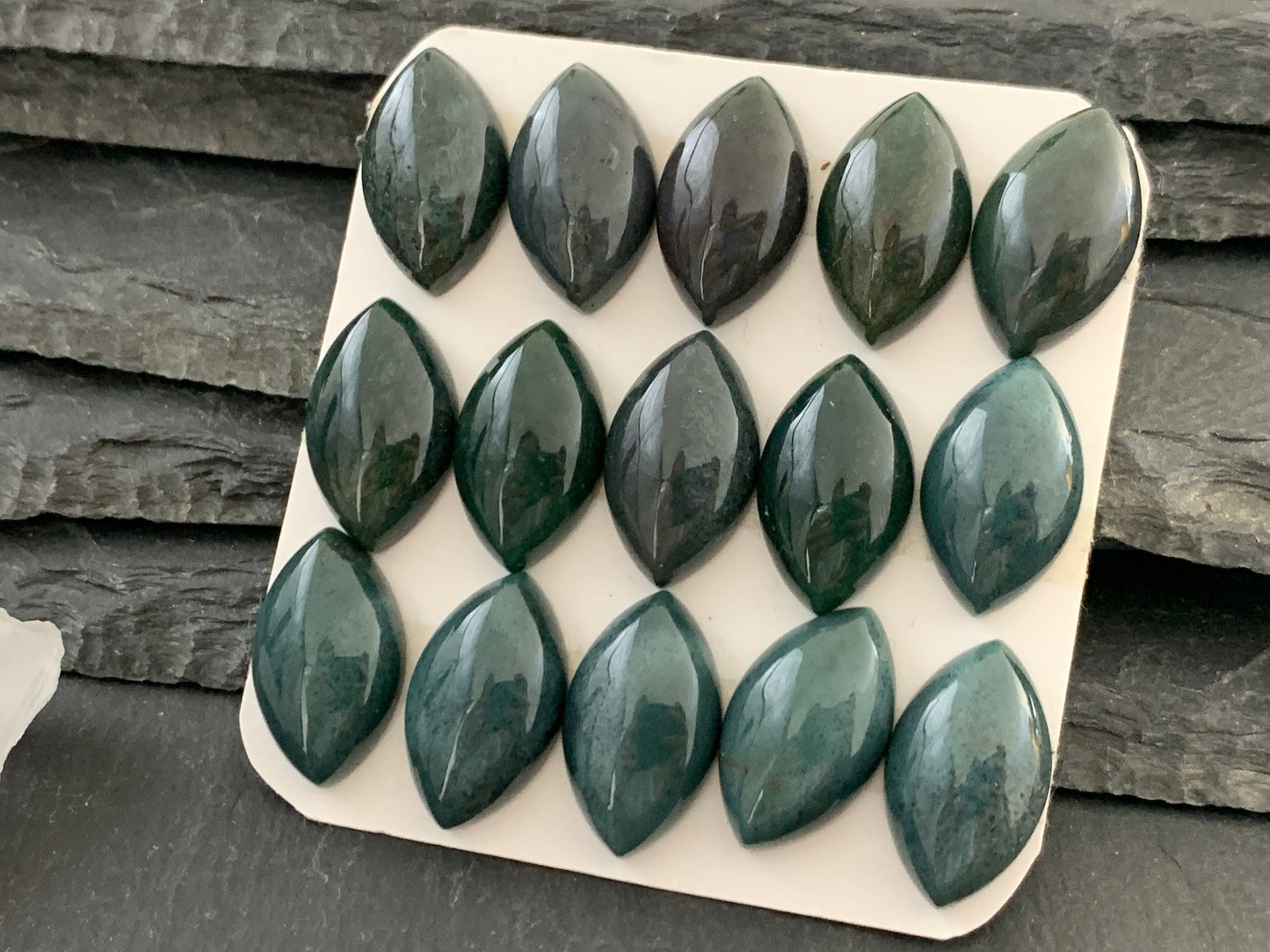 Moss Agate marquise 12x20mm cabochon - Calibrated cabochons