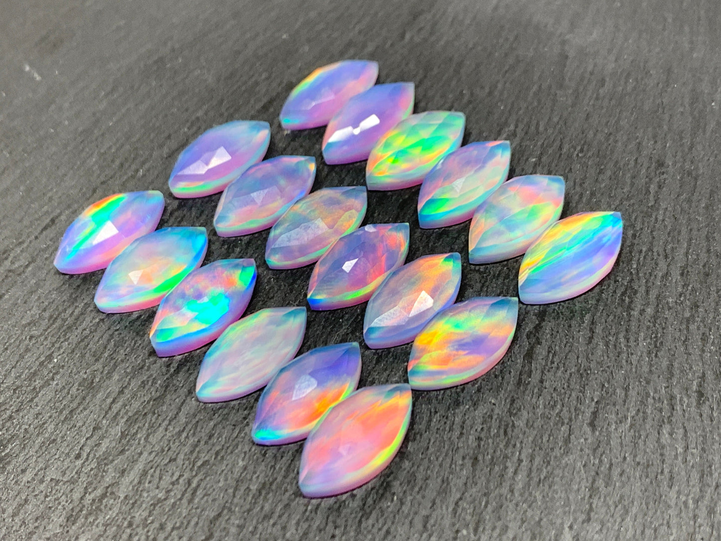 Faceted Aurora Opal marquise 8x16mm cabochon - Doublet cabochons