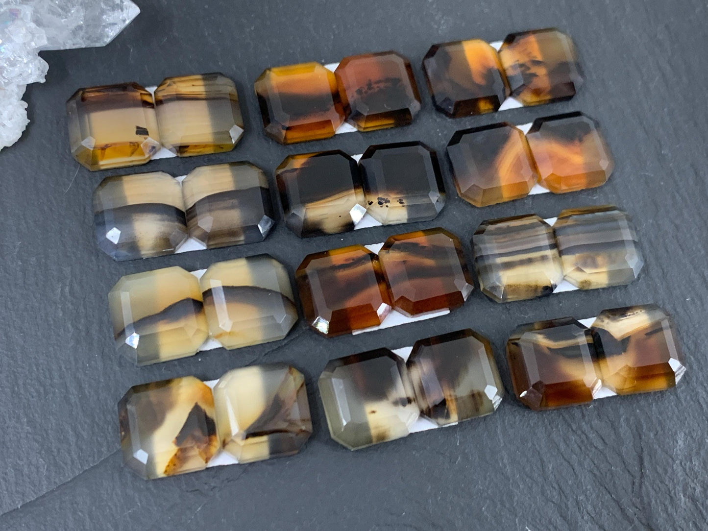 Faceted Montana Agate square 12mm cabochon - Buy by pair